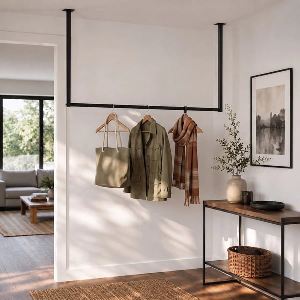 Fenton Sort Metal Tøjstativ - 120x60 cm, Mat Sort Tøjstang med Loftmontering, 50 kg Bæreevne