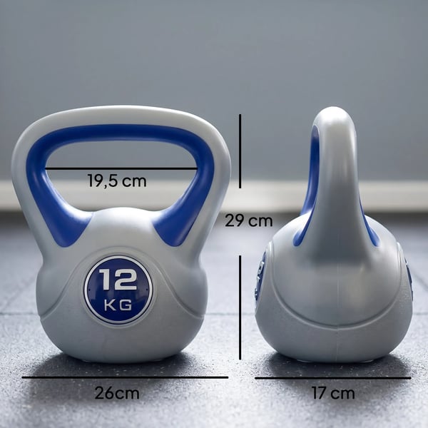 Kettlebell 12kg, muovisuojattu, litteä pohja, sininen