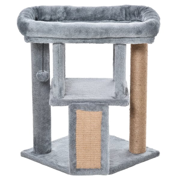 Katteetræ med Kradser, Sæde, Hus og Legetøj - Lysegrå MDF Plys Jute 40x40x57cm