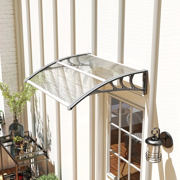 Baldakin til yderdøre 100x75 cm sølvfarvet - Plast og polycarbonat med UV-beskyttelse