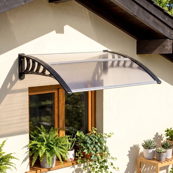 Pulttak dörrskärm 103 x 96,5 x 27 cm dörröverbyggnad med UV-skydd, regnskydd solskydd för utomhusbruk aluminium svart
