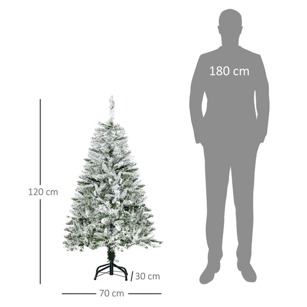 Konstgjord julgran, 120 cm konstgran med konstsnö, med 200 grenspetsar, fällbar med stativ, för julfest, inomhus, grön | Aosom