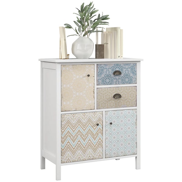Shabby Chic Lipasto Säilytyskaappi, 2 Laatikkoa, 3 Lokeroa, Valkoinen Puu, 68x34x80cm