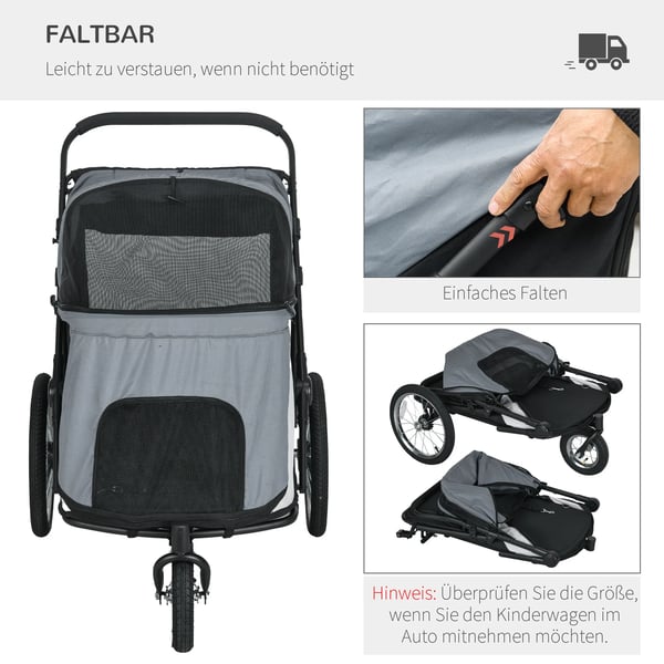 Hundvagn hopfällbar med stora gummihjul, Oxford-polyester & stål, 30 kg, grå