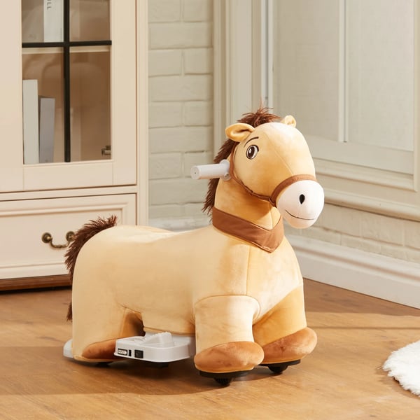 6V Elektrisk Hest til Børn - Brun Polyester Ride-on Legetøj med Musik og Fodpedal, 1.5-3 År