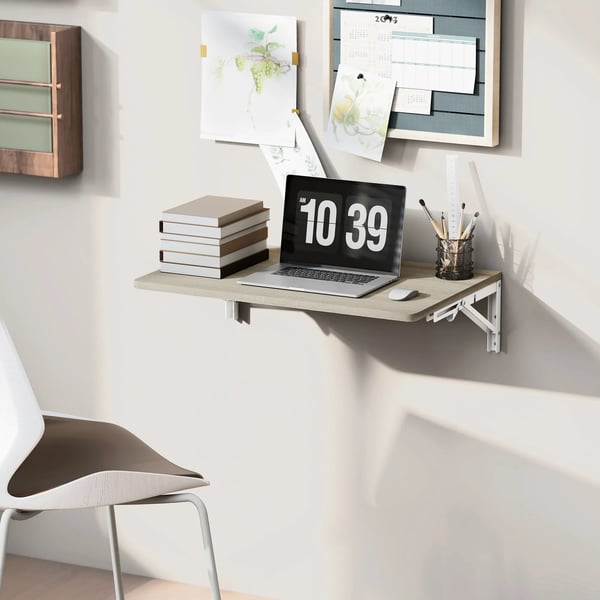 Vægklapbord Eg 60x40 cm - Pladsbesparende Vægmonteret Skrivebord
