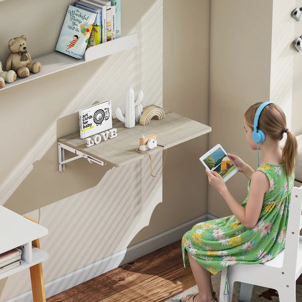 Vægklapbord Eg 60x40 cm - Pladsbesparende Vægmonteret Skrivebord
