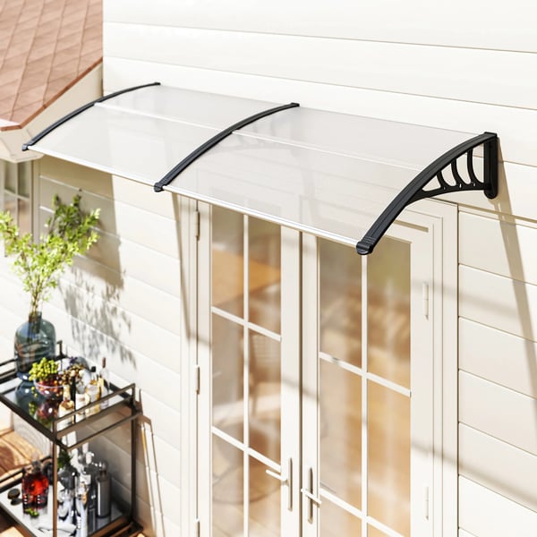 Ytterdörrstak 75x195 cm Taköverdrag 5mm Polykarbonat Sol- och Regnskydd för Utomhusbruk med Aluminiumstomme - Transparent