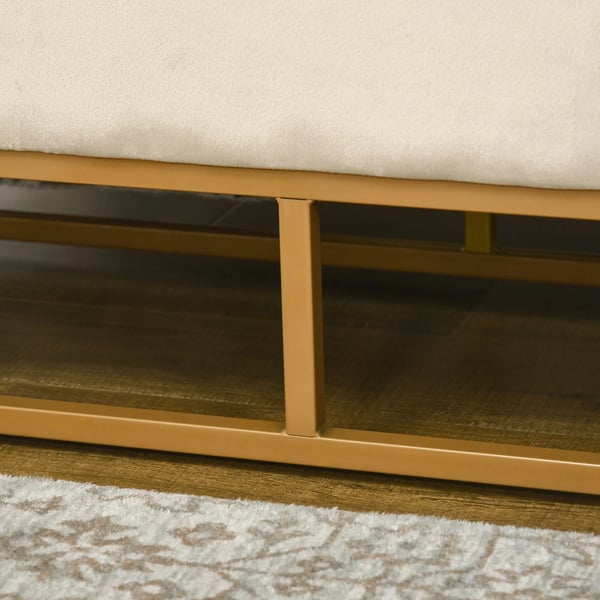 Säilytyspenkki pehmustettu, saranakansi, sametti-look, teräsjalat, beige, 110x44x49cm
