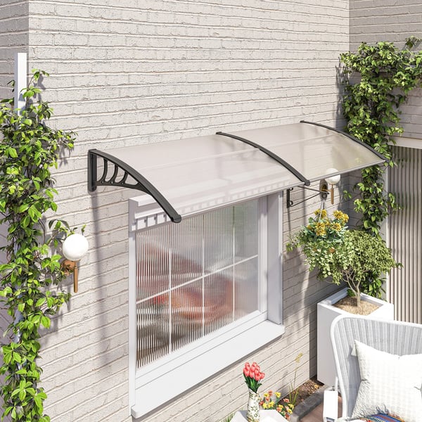 Dobbelt Markise til Dør - 75x195cm - Polycarbonat & Aluminium - Klar/Sort