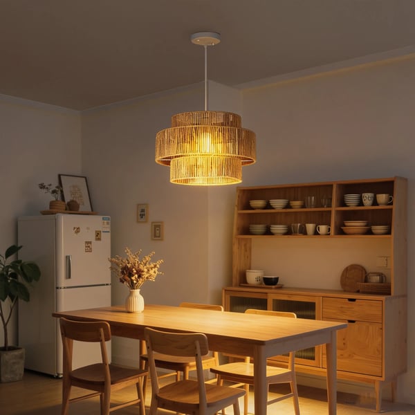Boho Pendellampa i Hamplen, E27 Sockel, Ljusbrun, Hängande Taklampa för Matsal/Kök