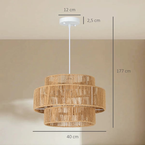 Boho Pendellampa i Hamplen, E27 Sockel, Ljusbrun, Hängande Taklampa för Matsal/Kök
