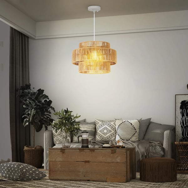 Boho Pendellampa i Hamplen, E27 Sockel, Ljusbrun, Hängande Taklampa för Matsal/Kök