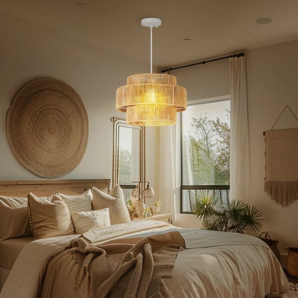 Boho Pendellampa i Hamplen, E27 Sockel, Ljusbrun, Hängande Taklampa för Matsal/Kök