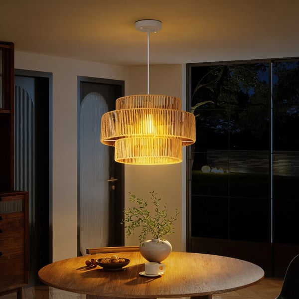 Boho Pendellampa i Hamplen, E27 Sockel, Ljusbrun, Hängande Taklampa för Matsal/Kök