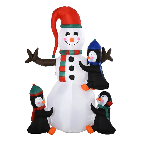Juleoppustelig snemand med 3 pingviner LED'er Polyester 140 x 70 x 180 cm