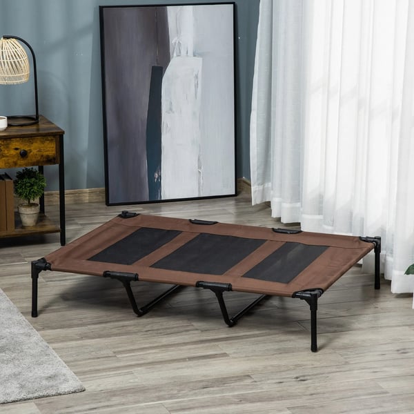Hævet Hundeseng Udendørs, Metal & Oxford Stof, Kaffebrun, 122 x 92 x 23 cm