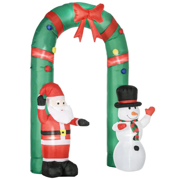 Oppustelig Julebue m. Julemand & Snemand - 2,45m, Flerfarvet Polyester