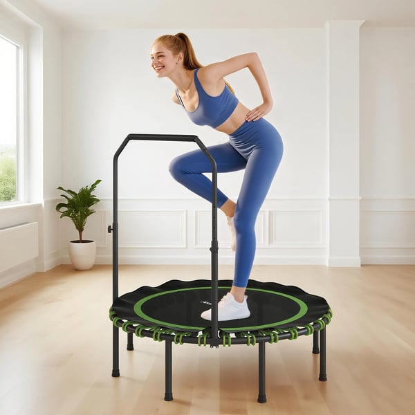 Fitness Trampolin m. justerbart håndtag, stål/plastik, grøn, Ø122cm