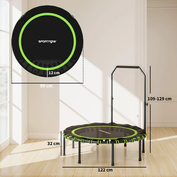 Fitness Trampolin m. justerbart håndtag, stål/plastik, grøn, Ø122cm