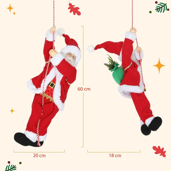 Tomte 60 cm sjungande och klättrande tomte med presentrep ljudeffekt inomhus, röd