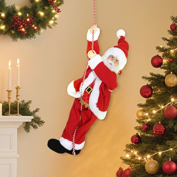 Tomte 60 cm sjungande och klättrande tomte med presentrep ljudeffekt inomhus, röd