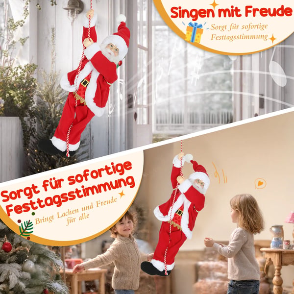Tomte 60 cm sjungande och klättrande tomte med presentrep ljudeffekt inomhus, röd