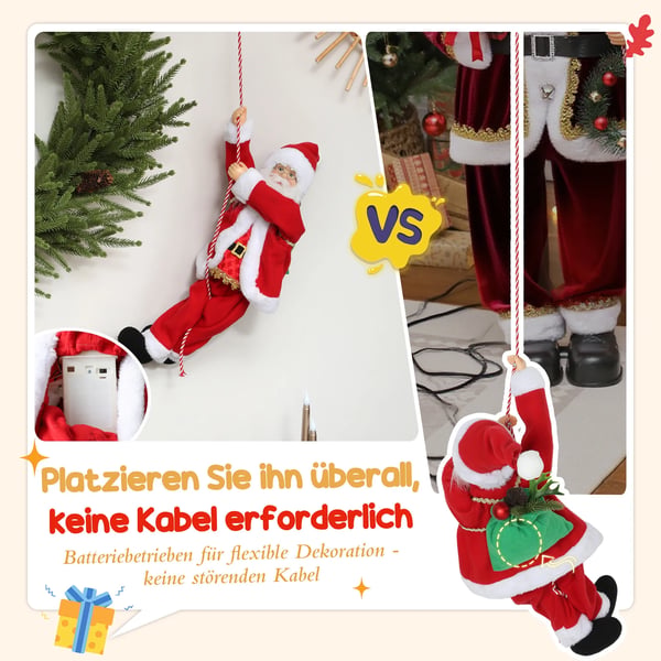 Tomte 60 cm sjungande och klättrande tomte med presentrep ljudeffekt inomhus, röd