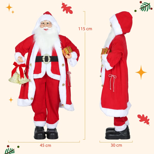 Stående tomte 1,15 m med present och julklocka för inomhusbruk, röd