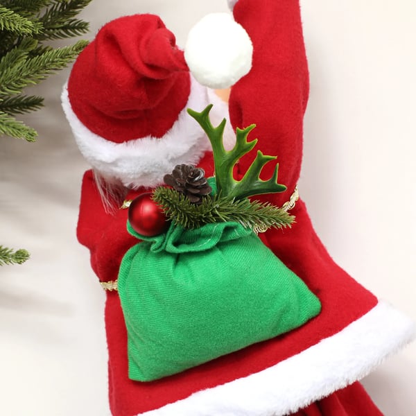 Tomte 60 cm sjungande och klättrande tomte med presentrep ljudeffekt inomhus, röd