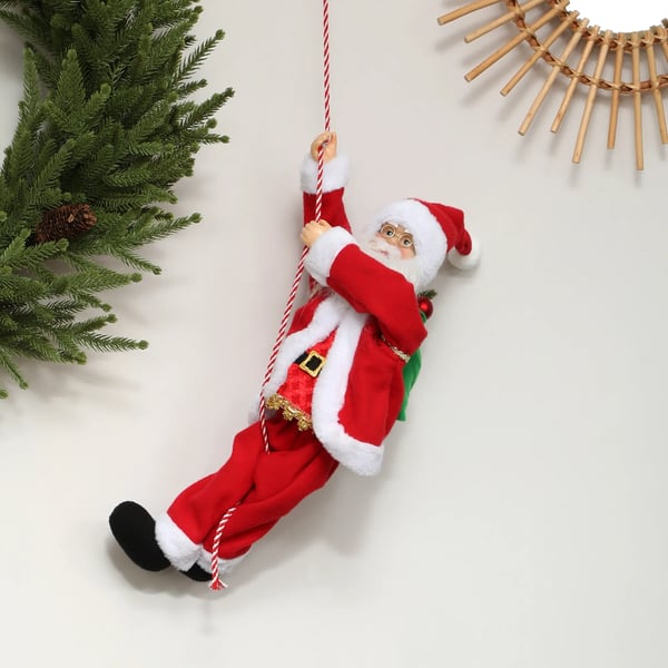 Tomte 60 cm sjungande och klättrande tomte med presentrep ljudeffekt inomhus, röd