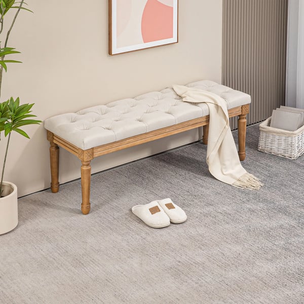 Stoppad Bänk med Linnelook, Cremvit, 120x41x48 cm