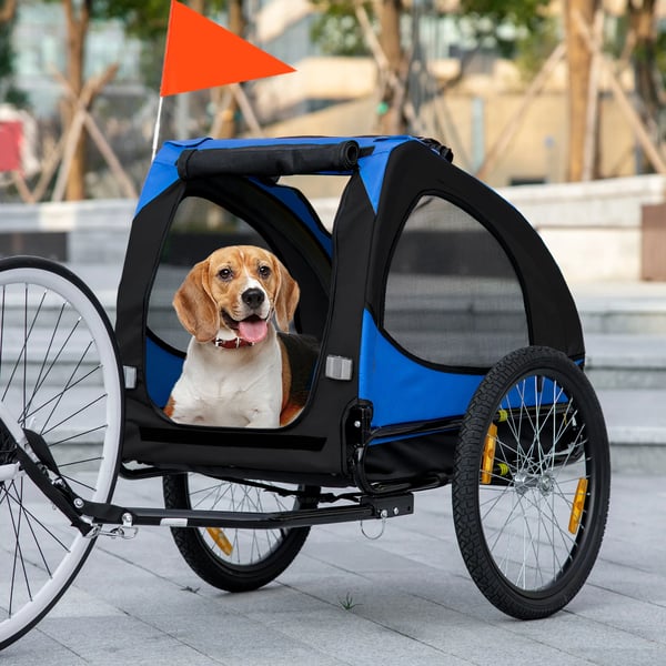 Cykeltrailer för hundar – hopfällbar, blå, Oxfordtyg/polyester, 140 x 71 x 83 cm