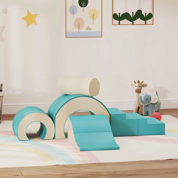 5-delars mjuk leksats i konstläder för baby & småbarn, klätterleksaker, sand+grön