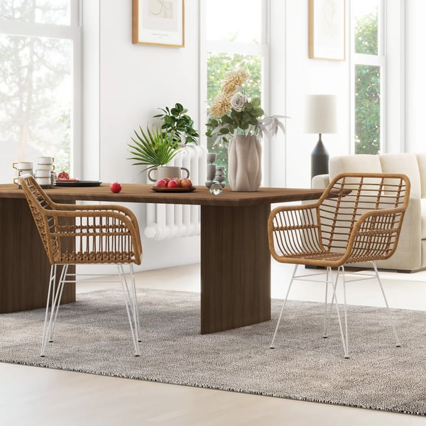 Spisebordsstole, 2 stk., PE-Rattanlook, stålben, lysebrun/hvid