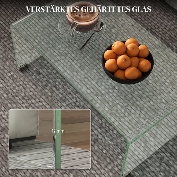 Stabilt sofabord i glas, design i ét stykke, enkelt og moderne, 80 x 45 x 35 cm, gennemsigtig