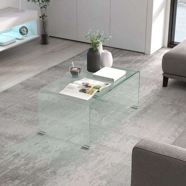 Stabilt sofabord i glas, design i ét stykke, enkelt og moderne, 80 x 45 x 35 cm, gennemsigtig