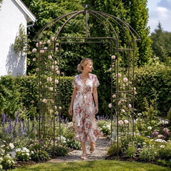 Keira rosenbåge - Klätterstöd i bronsmetall för trädgårdar, 200x200x270 cm