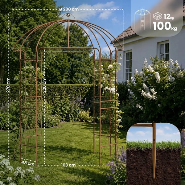 Rosenbue Keira - Havelspalier til klatreroser, pulverlakeret metal, brun, 200x200x270 cm