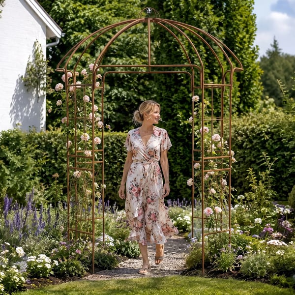 Rosenbue Keira - Havelspalier til klatreroser, pulverlakeret metal, brun, 200x200x270 cm