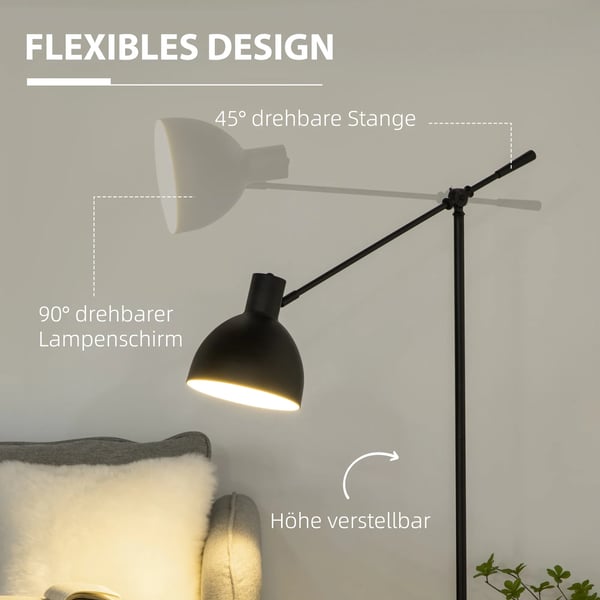 Stålampe i Sort Stål - Justerbar, Industrielt Design, Ideel til Arbejds- eller Læsebelysning - H: 131-155 cm