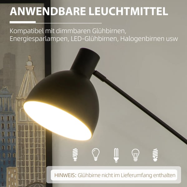Stålampe i Sort Stål - Justerbar, Industrielt Design, Ideel til Arbejds- eller Læsebelysning - H: 131-155 cm