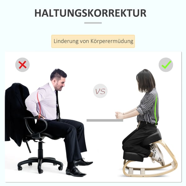 Ergonomisk Knästol, Björk, Svart