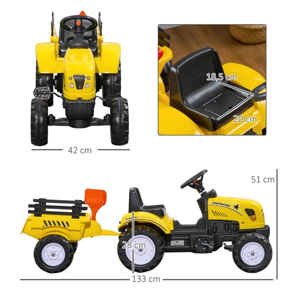 Pedal Traktor med Trailer til Børn - Gul Metal/Plastik - 133 x 42 x 51 cm