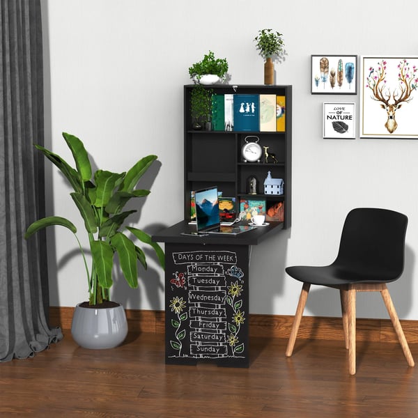 Vægmonteret Klapbord Klap Skrivebord Computerbord med Tavle Sort 60x94,5x147cm