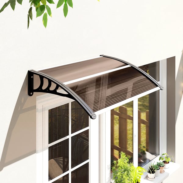 Vördach Haustür Überdachung Pultvordach aus Polycarbonat, Wetterfest, Braun, 75x100cm