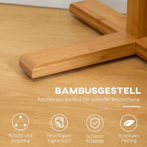 Garderobestativ i Bambus med 8 Kroge, Natur - 49,5x49,5x178cm