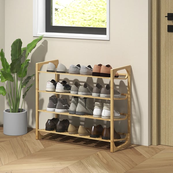 Skoställ i Bambu med 4 Nivåer - Naturträ, 76x33x67 cm, Rymmer 12 par skor