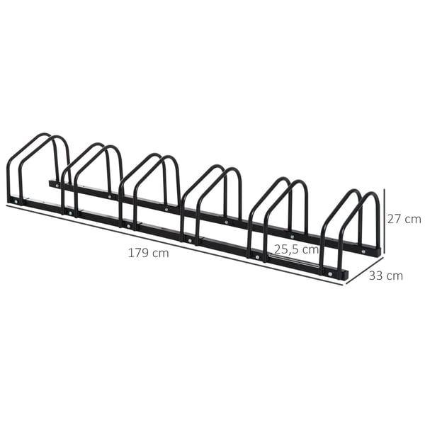 cykelstativ cykelholder opstillingsstativ vejrbestandigt holdbart gulv- og vægmontering stål til 6 cykler sort 179 x 33 x 27 cm