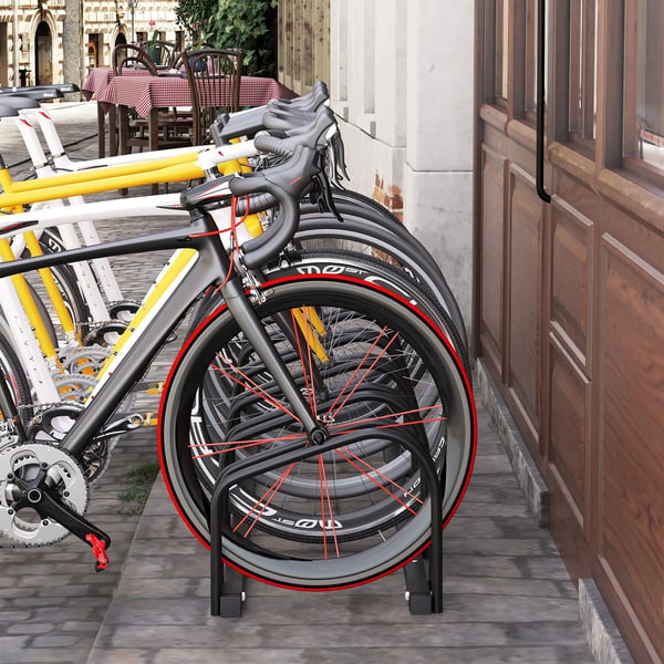 cykelstativ cykelholder opstillingsstativ vejrbestandigt holdbart gulv- og vægmontering stål til 6 cykler sort 179 x 33 x 27 cm